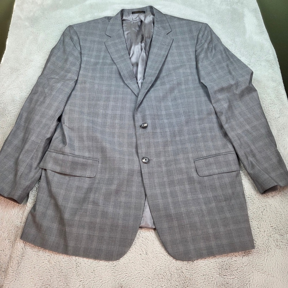 Lanificio TG di Fabio Wool Blazer Mens 44R Plaid Super 120s Sport Coat Grey USA